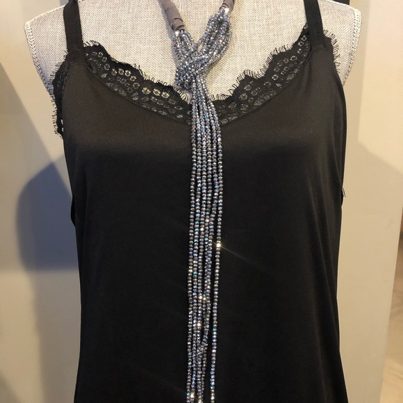 Hematite Silver Cut Crystal Lariat Statement Necklace-Boutique - Picture 5 of 8